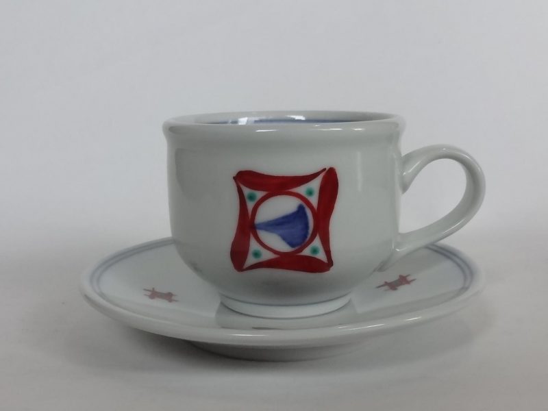 丸型コーヒー碗皿　赤ペン