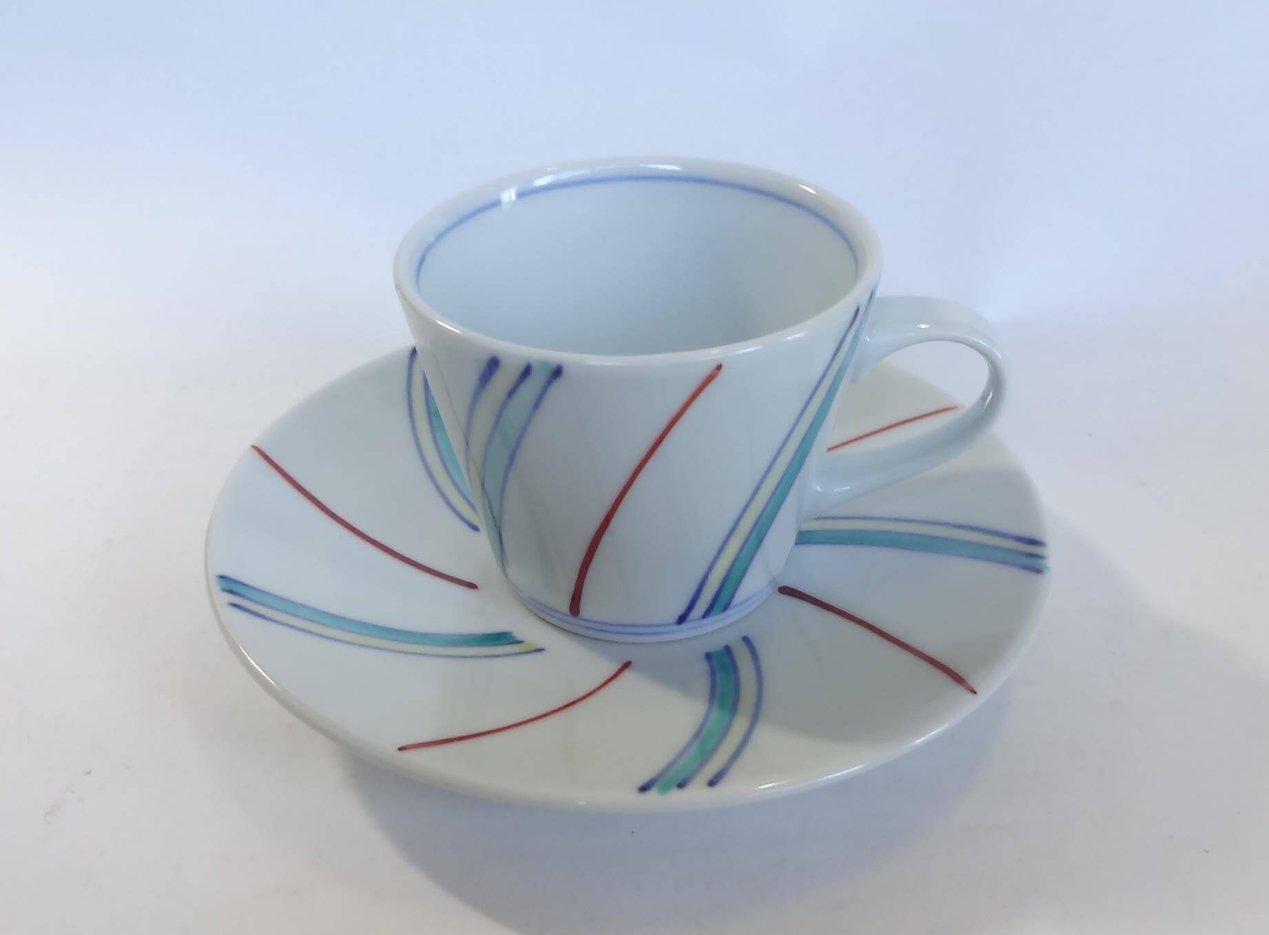 そば猪口型コーヒー碗皿 斜めカラー | 砥部焼 梅山窯