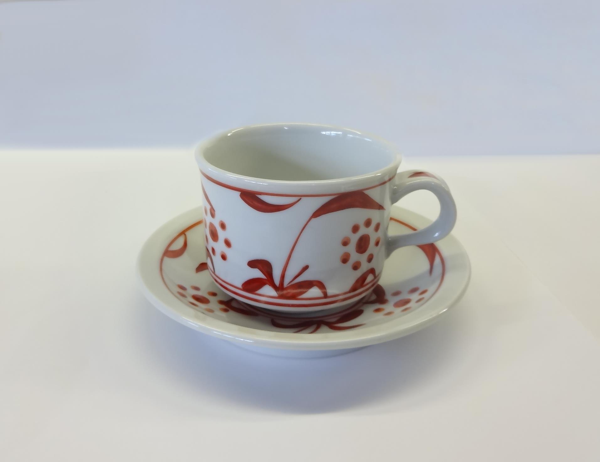 紅釉菊口皿 紅茶碗皿 縁付皿 赤太陽 | 砥部焼 梅山窯