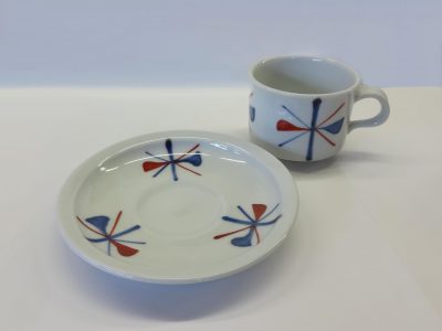 紅茶碗皿　縁付皿　赤蝶紋