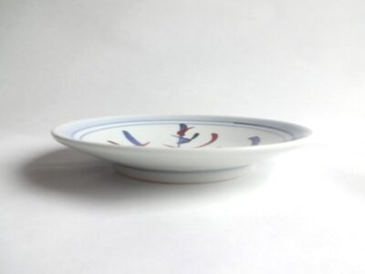 ５寸丸皿　色絵赤柳